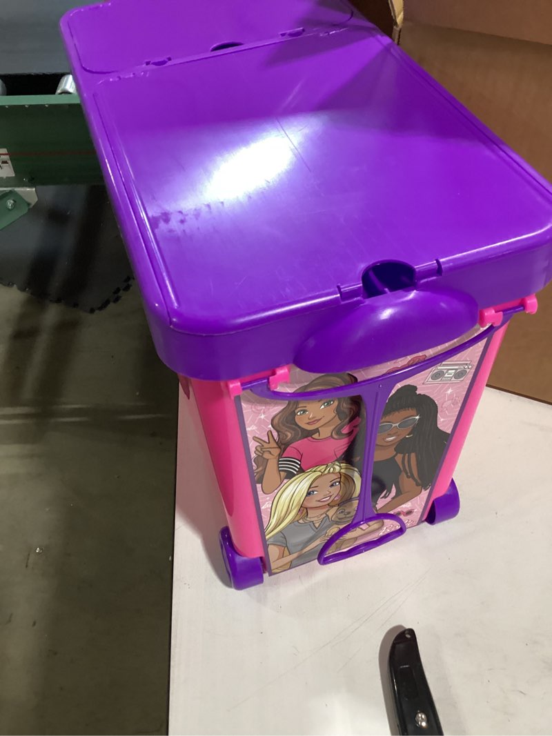 Condition photo showing Good Condition for barbie store it all! rolling storage bin – extra-large organizer case with wheels & handle for barbie dolls, clothes, accessories & playsets – pink portable travel toy box rolling case