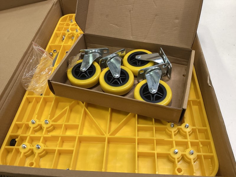 Condition photo showing As Is for MaxWorks 50840 High Visibility Yellow 300-lb Capacity Movers Dolly with 4 Swivel Casters, 19-1/2\" x 14-1/2\" Platform