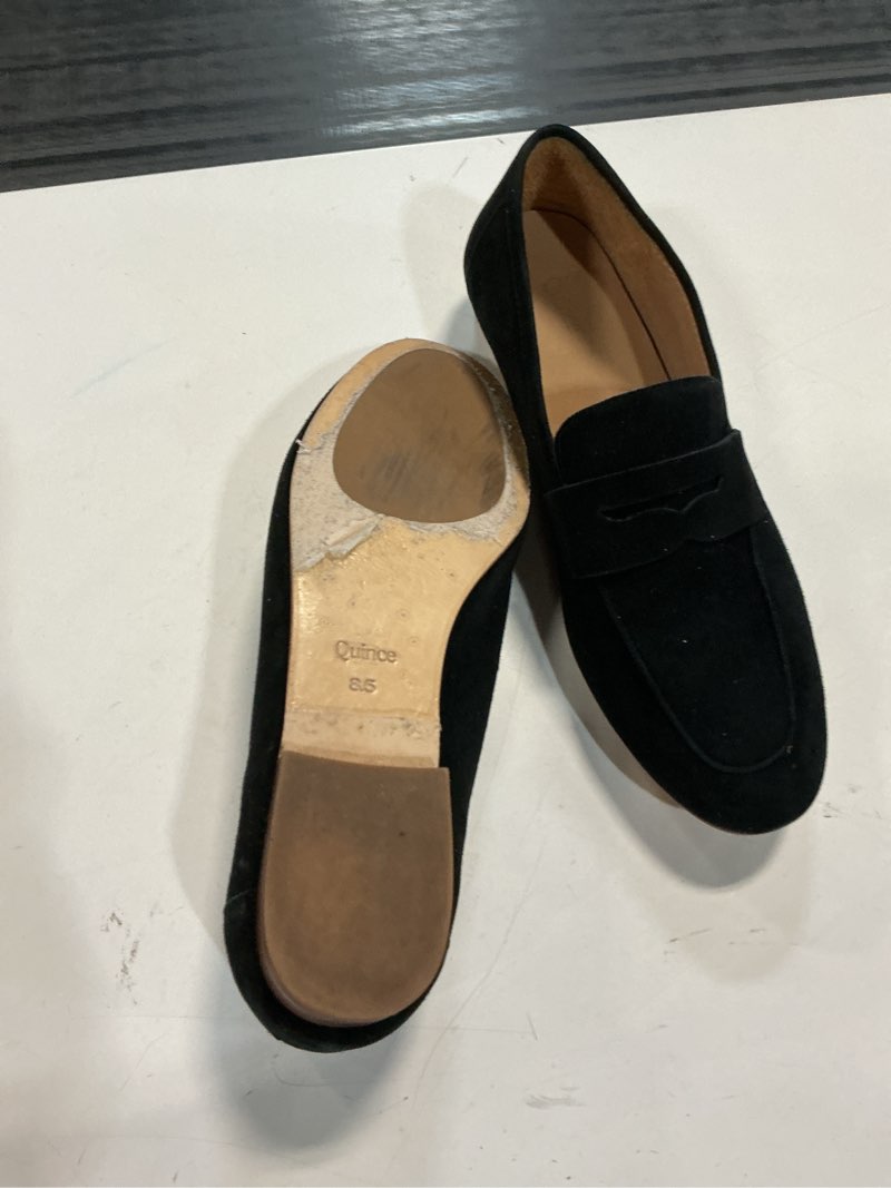 Condition photo showing As Is for italian suede penny loafer size  8.5 black 