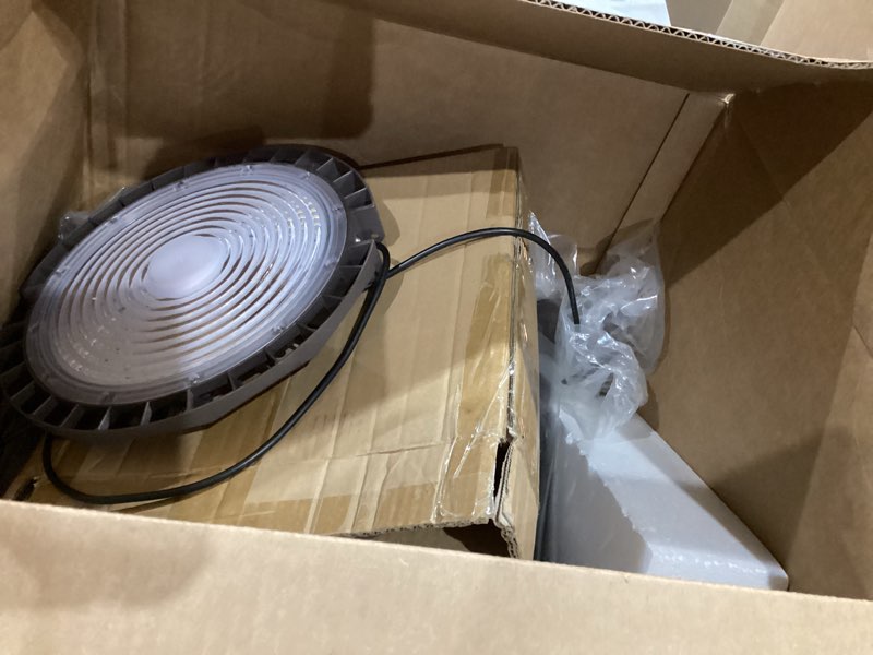 Condition photo showing As Is for lightdot 200w led post light with dusk to dawn photocell 30000lm 5000k pole lights outdoor waterproof 45-93" height led circle area light for parking lot garden yard street lighting -2pack 200w 2pack-with pole