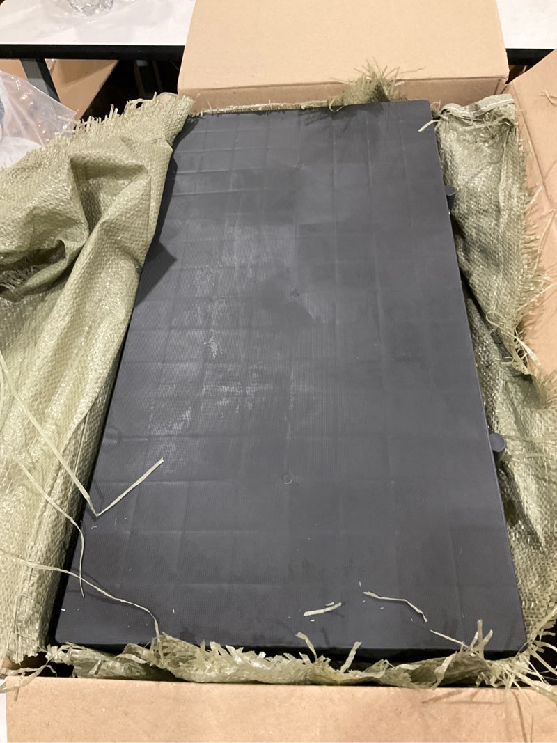 Condition photo showing New/Like New for 6 pcs black plastic pallet, lightweight moisture-proof waterproof floor pallets, interlocking storage pad, applicable to indoor and outdoor, garages, kitchen and basement (11.8 * 23.6 * 1.18 in) 6pc-11.8*23.6*1.18