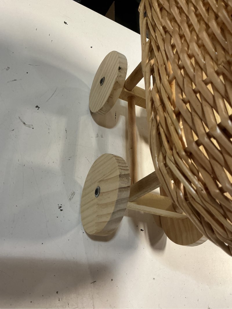 Condition photo showing Good Condition for woven rattan stroller shaped flower basket, vintage wicker baby carriage planter for floral arrangements, baby shower wedding party decor, photography props, floral rustic home decor (mini)