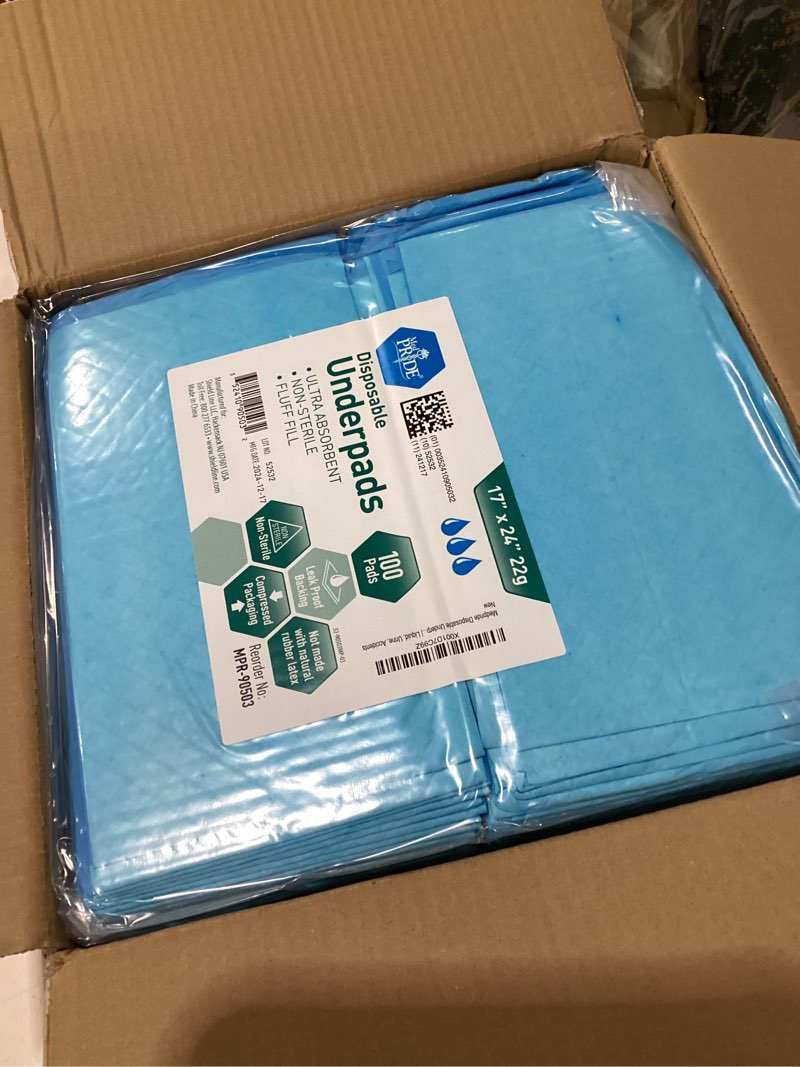 Condition photo showing New/Like New for Medpride Disposable Underpads 17'' x 24'' (100-Count) Incontinence Pads, Bed Covers, Puppy Training | Thick, Super Absorbent Protection for Kids, Adults, Elderly | Liquid, Urine, Accidents