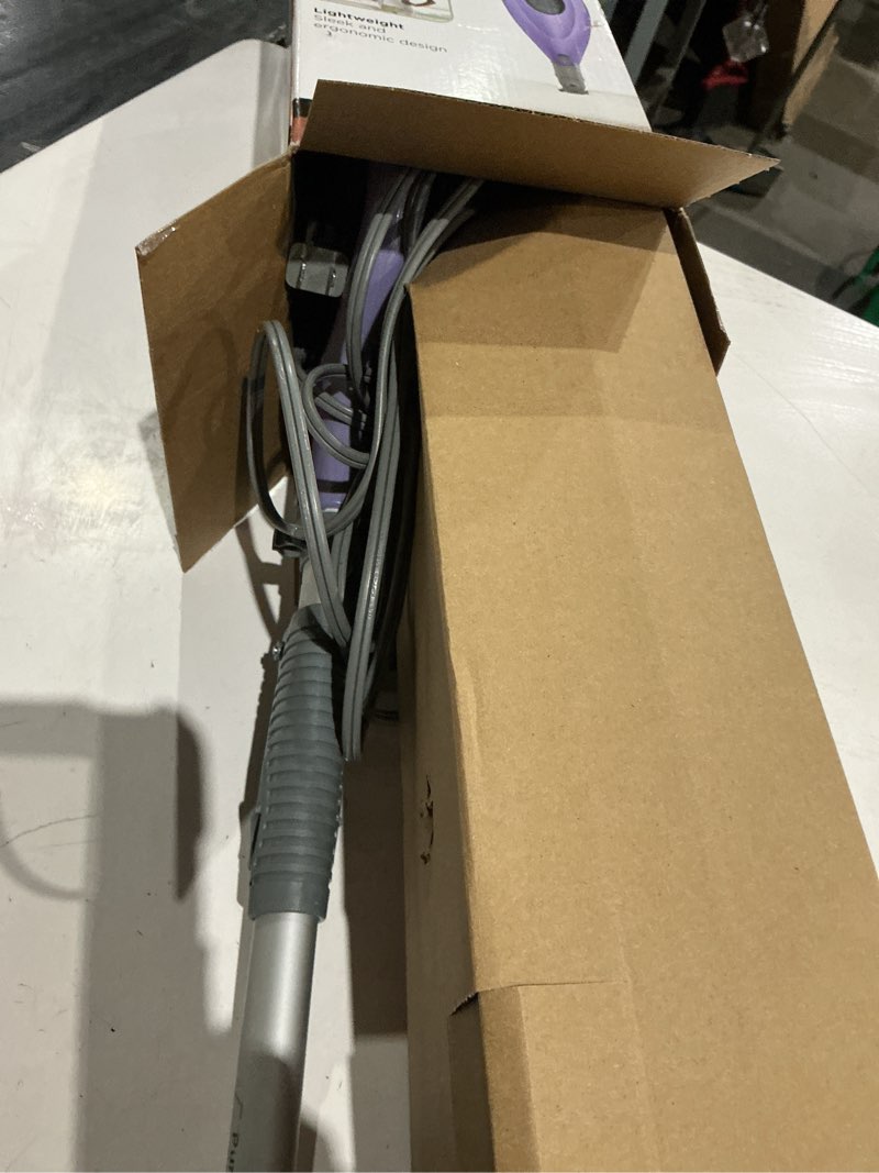 Condition photo showing As Is for shark steam pocket mop with 2 washable double-sided pads, steam sanitization, swivel steering, lightweight, steam cleaner for sealed hard floors, hardwood, marble, tile, purple, s3501 steam pocket essentials