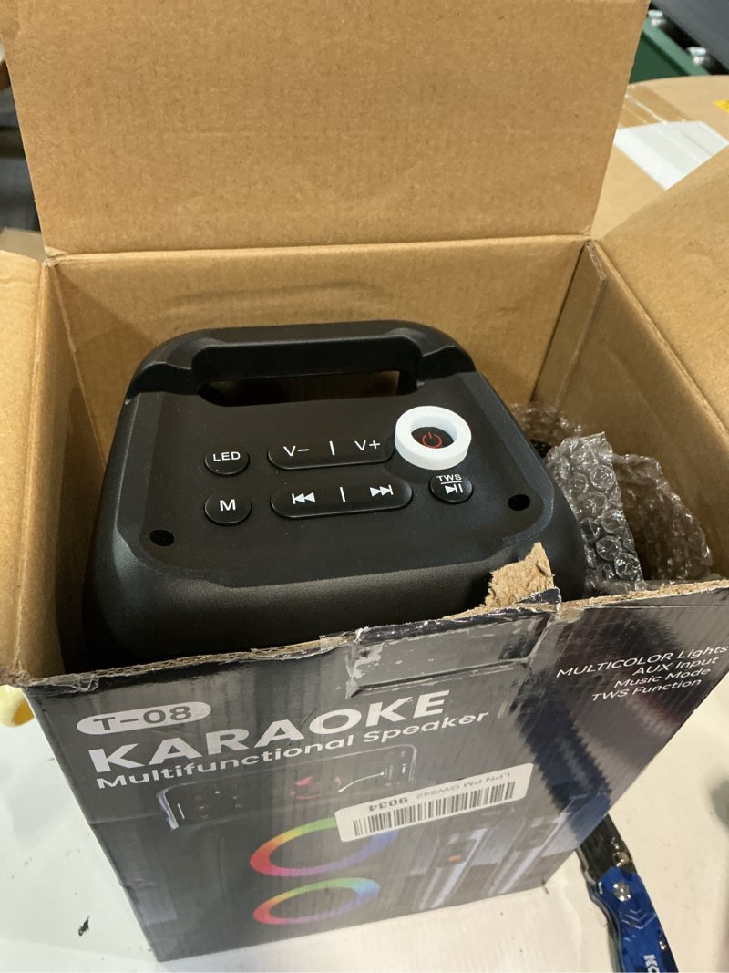 Condition photo showing Good Condition for bluetooth speaker with 2 wireless microphones - big party speaker for adults kids karaoke with lights - portable rechargeable floorstanding speakers support tws/aux/usb/tf card for home party gift