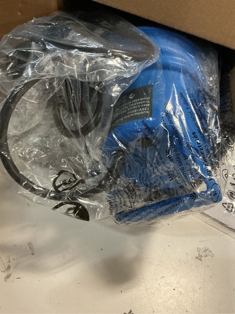 Condition photo showing Good Condition for 1 hp submersible water pump 3500 gph portable small sump pump for pool cover, basements, puddles, gardens ponds with 16.4 ft power cord and hose adapters, blue 1hp 3500gph blue