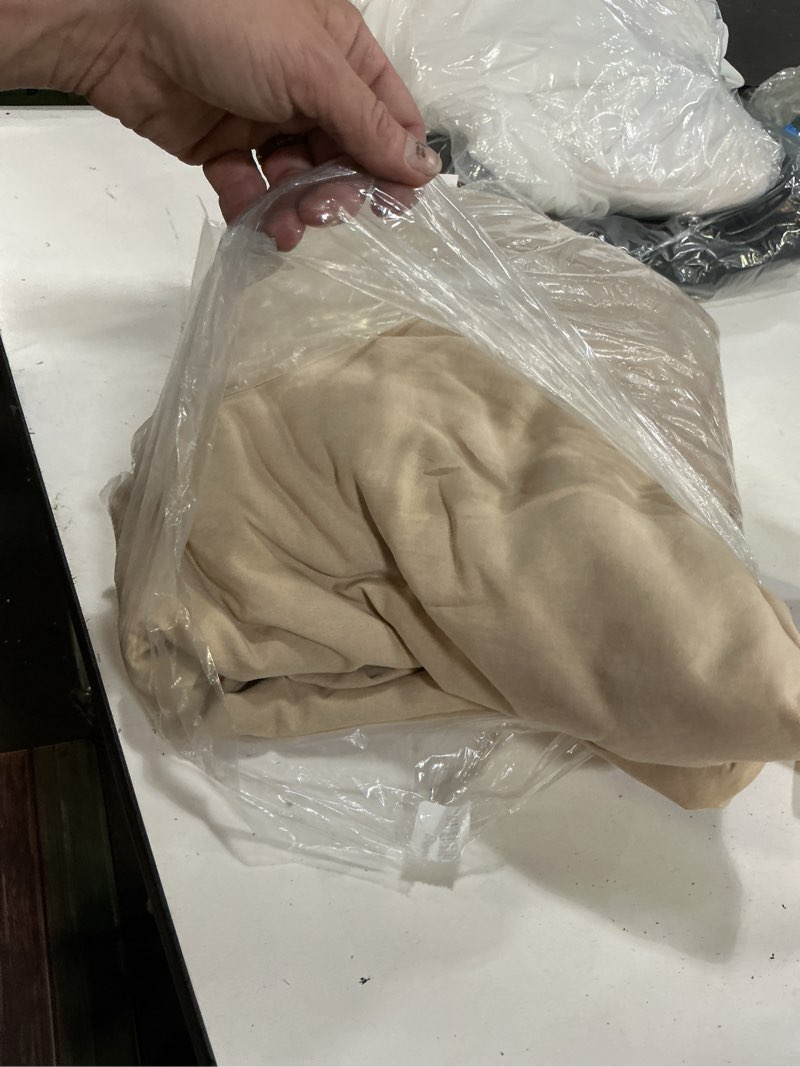 Condition photo showing As Is for bedsure duvet cover queen size with fitted sheet - 4 pieces prewashed cotton-like polyester extra soft bedding set, includes 1 duvet cover 90x90 inches, 2 pillow shams, 1 fitted sheet, light brown 02 - light brown (no comforter) queen (with fitted sheet)