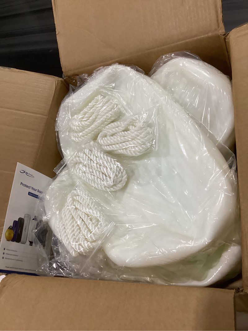 Condition photo showing Good Condition for obakl boat fenders 4 pack 8 x 20 inches ribbed center hole boat fenders bumpers for docking, comes with ropes and pump to inflate ??ivory white