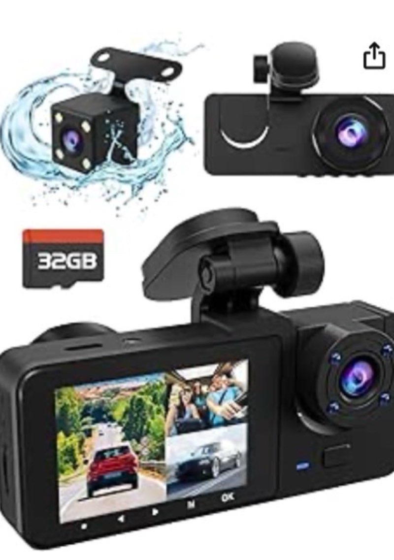 Dash Cam Front and Rear Inside 3 Channel, 4K Full UHD Dash Camera for Cars Built-in 32GB Card with I