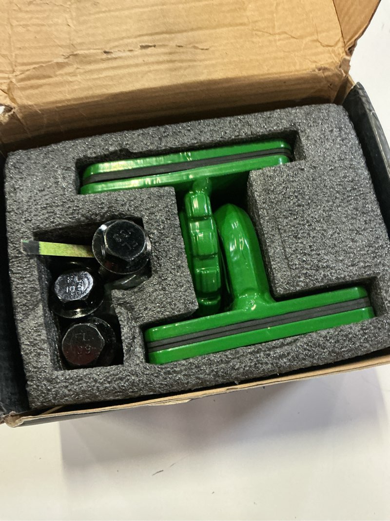 Condition photo showing As Is for upgrade 2 pack 3/8" tractor bucket grab hook grade 70 forged steel bolt on grab hook tow hook mount with backer plate,work well for tractor bucket, rv, utv,truck, max 15,000 lbs, dark green