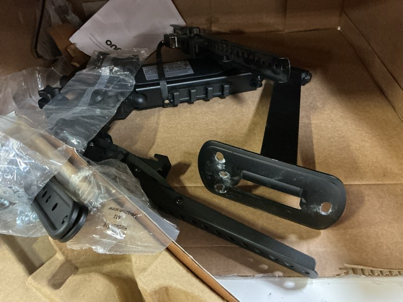 Condition photo showing As Is for onn spring assisted full motion mount for 24" to 65" tvs, etl listed, holds upto 66 lbs