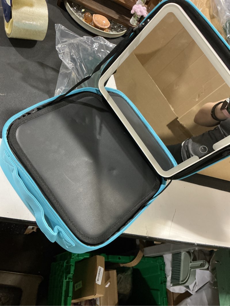 Condition photo showing Good Condition for makeup bag with led mirror,large vanity makeup cases with 3 color setting,portable storage and adjustable dividers,for women and makeup artists cosmetic organizer travel makeup bag-blue blue with led mirror