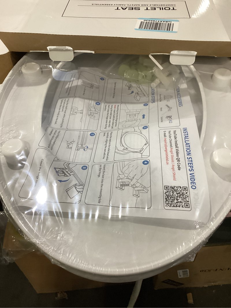 Condition photo showing New/Like New for angol shiold elongated toilet seat soft close & quick release, white pp plastic rust-proof, universal fit for 18.5" toilet 1-pack elongated-18.5"