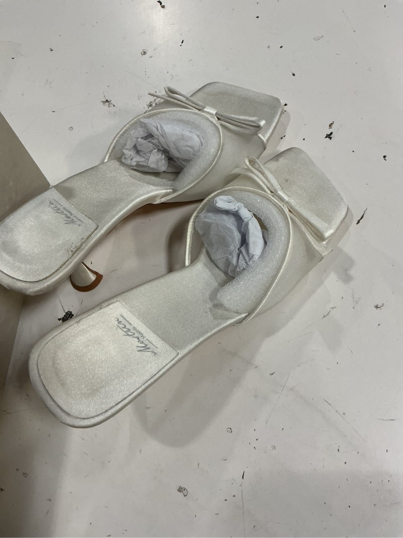 Condition photo showing As Is for (size:38)mostrin kitten heels for women round toe heels with bow vintage mules sexy slip on stiletto backless sandals for party daily 8 white#03
