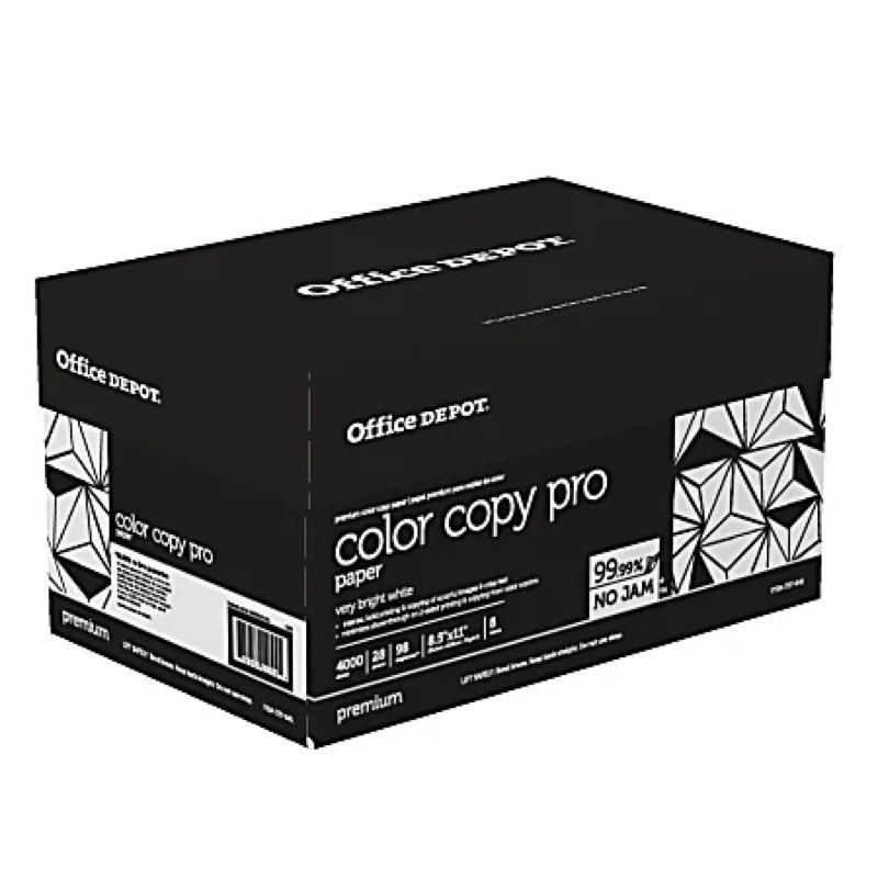 Office Depot® Color Copy Paper, 8 Reams, White, Letter (8.5" x 11"), 4000 Sheets Per Case, 28 Lb, 98 Brightness