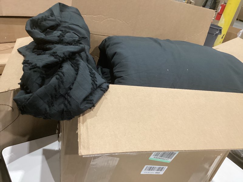 Condition photo showing Good Condition for andency black comforter king, boho soft fluffy warm lightweight bedding comforter sets for king bed, 3 pieces chevron tufted aesthetic microfiber lightweight comforter set 13 - black king (104"x90")