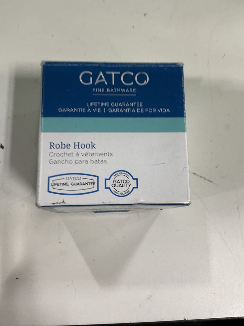 Condition photo showing New/Like New for gatco 5675 a-line single robe hook, wall mounted hook for bathroom towels & robes, brushed brass and matte black a-line brass/matte black