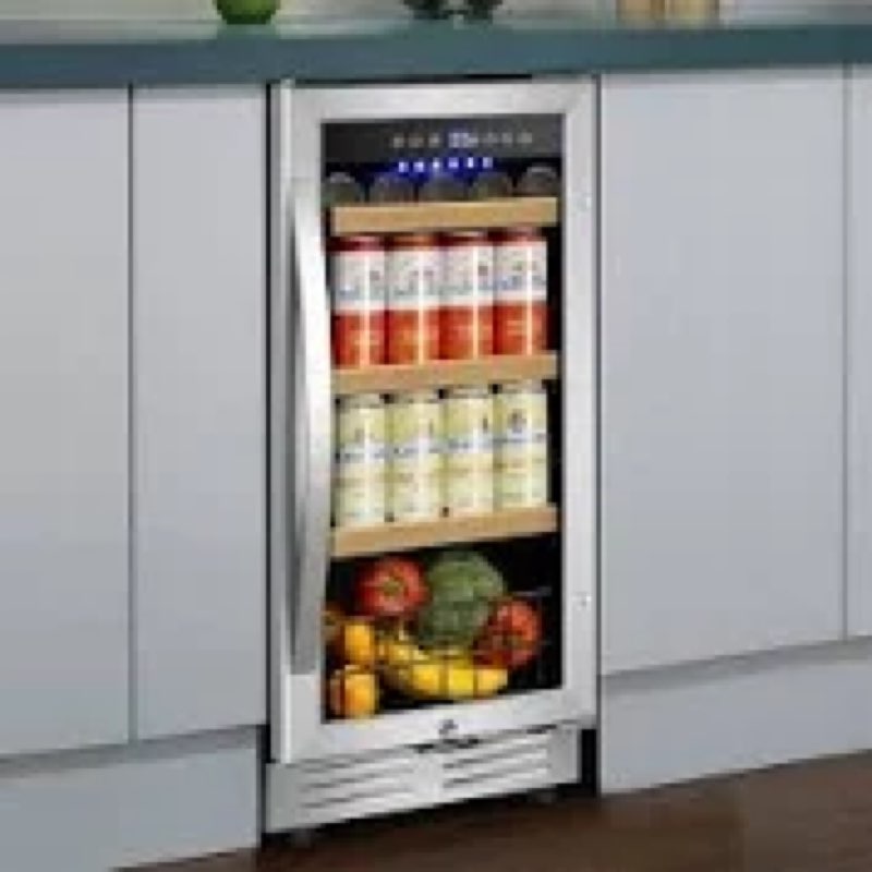 15" beverage refrigerator 130 can built-in beer cooler with two handle and reversible hinge