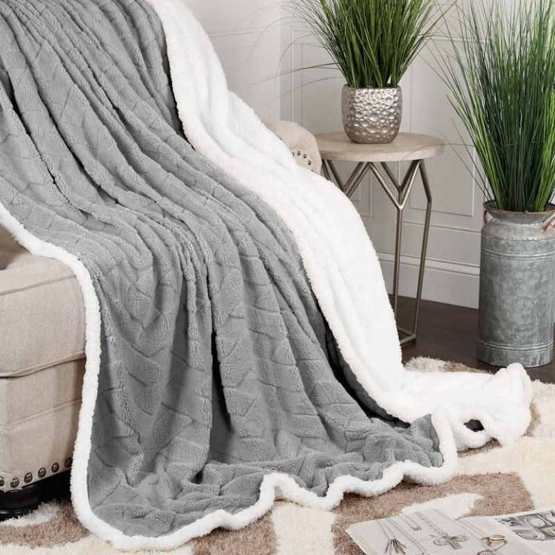Superior Nuuk Fleece Reversible Lattice Blanket, Throw, Platinum
