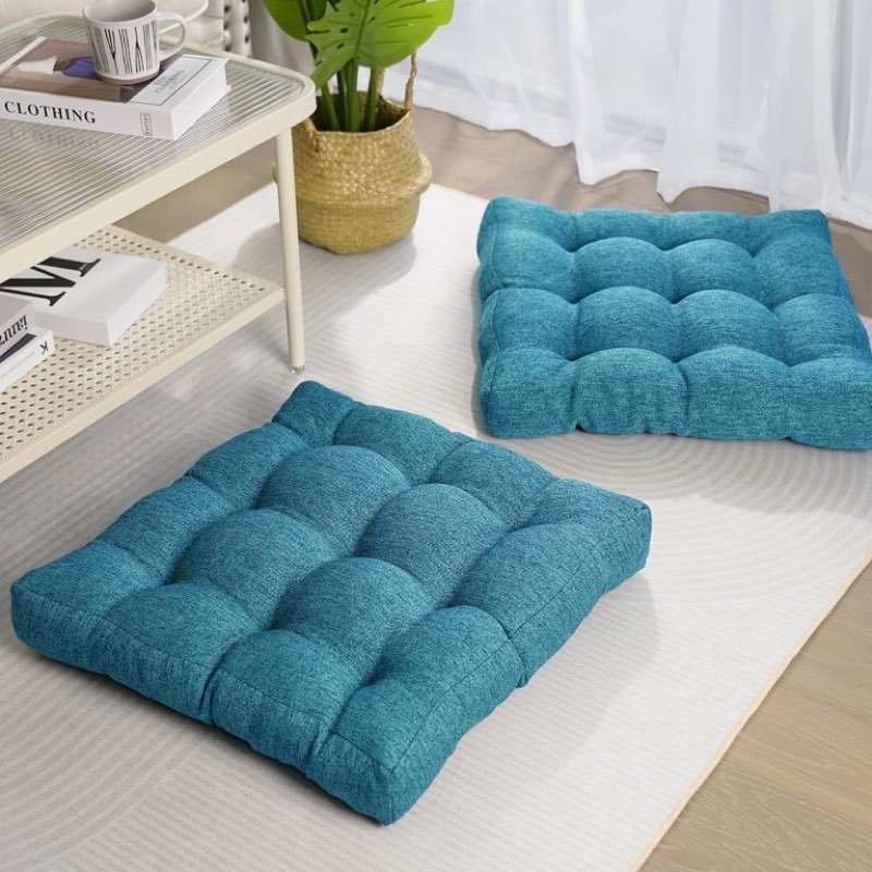 tromlycs floor pillow seating cushions for adults set of 2 sitting large square pillow memory foam 18 x 20 x 4 inch teal