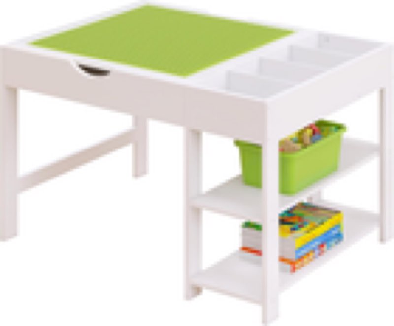 4-In-1 Kids Activity Table Compatible with Lego Large Bricks - Solid Wood Buildi 