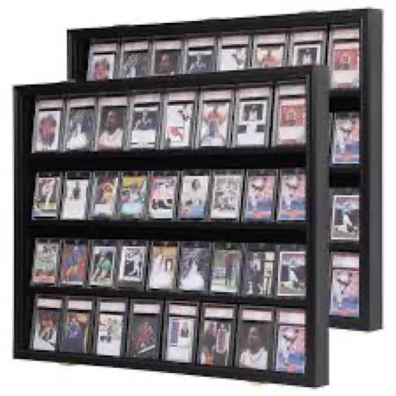 kcrasan 36 graded sports card display case with led - baseball card display frame lockable - trading