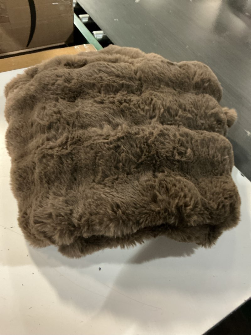 Condition photo showing Good Condition for l'agraty faux rabbit fur blanket: 50\" x 60\" luxury soft fluffy thick fur throw blanket for couch bed sofa - cozy plush bubble blankets for winter: warm flannel fleece decorative blanket(cocoa brown) cocoa brown 50\" x 60\"