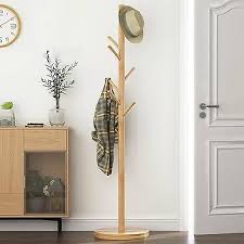 Solid Wood Round Base Coat Rack, Free Standing Hall Coat Tree with 8 Hooks?+2 spare) for Coats, Hats