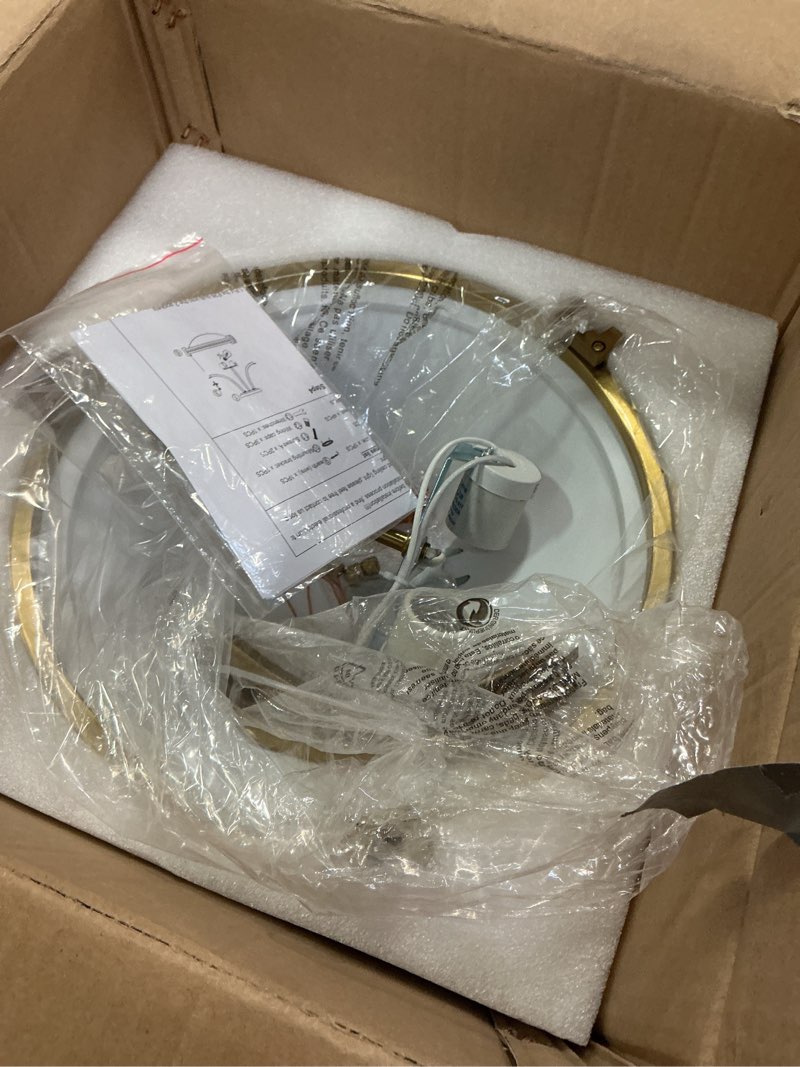 Condition photo showing As Is for Bektas Semi Flush Mount Ceiling Light Fixture,12inch Brushed Gold Light Fixture with Milk Glass for Bedroom,Kitchen,Bathroom,Hallway,Foyer,Living Room,Dinning Room(2-Lights) 12in Gold