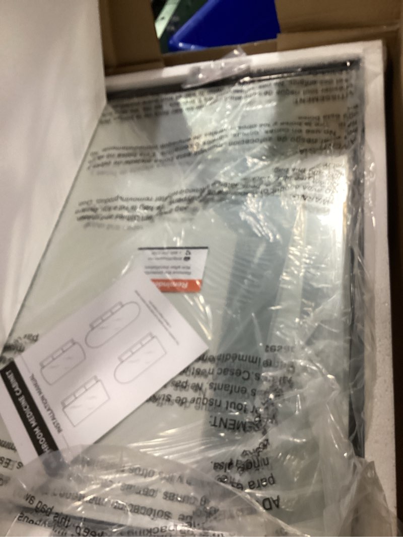 Condition photo showing New/Like New for TokeShimi 16x24 Recessed Medicine Cabinet with Mirror, Black Bathroom Medicine Cabinet with Mirror, Bathroom Mirror with Storage, Beveled Aluminum Frame 16x24 IN Single-Door Black