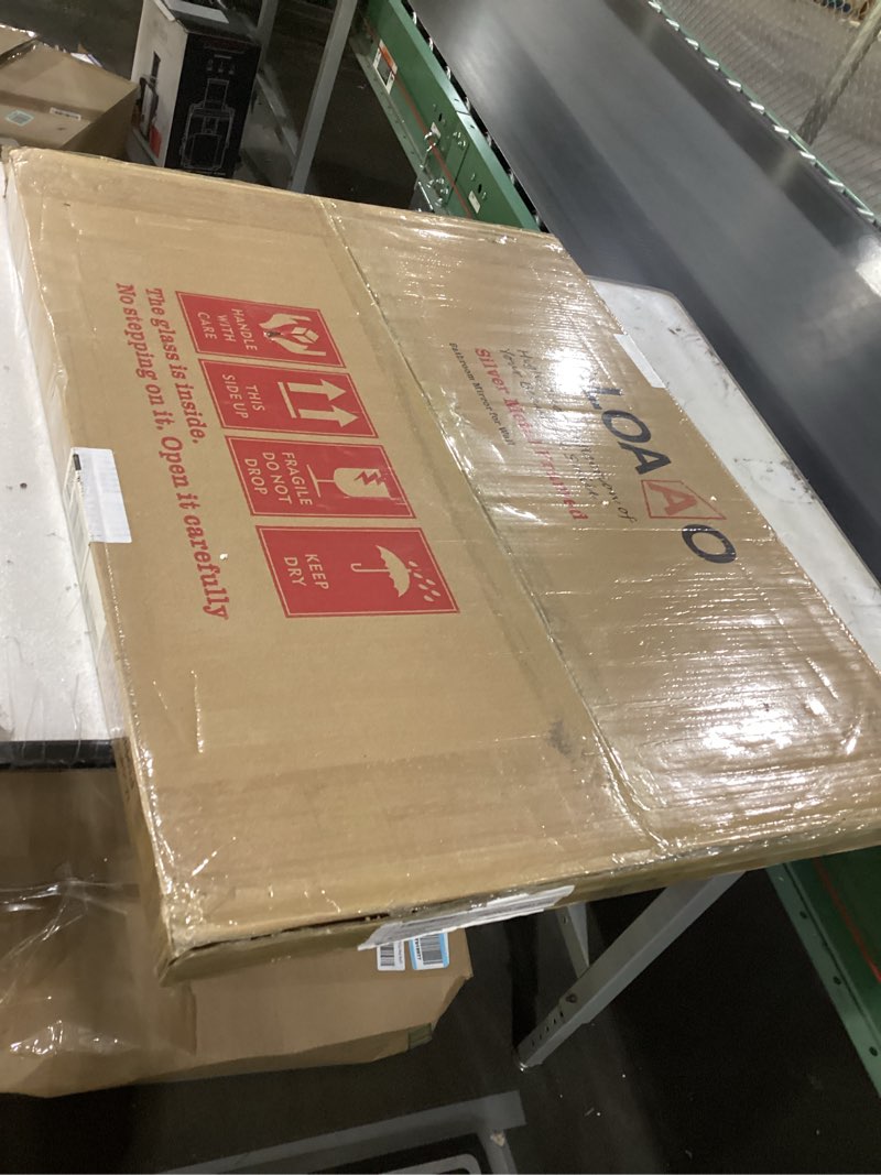 Condition photo showing New/Like New for LOAAO 24X32 Inch Brushed Nickel Bathroom Mirror, Rounded Rectangle Silver Metal Frame Mirror, Brushe