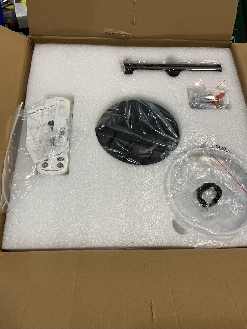 Condition photo showing Good Condition for outdoor ceiling fan with lights - 16'' wet rated gazebo fan remote/app control, caged hanging fan plug and play for covered patio porch, wood color wood with light