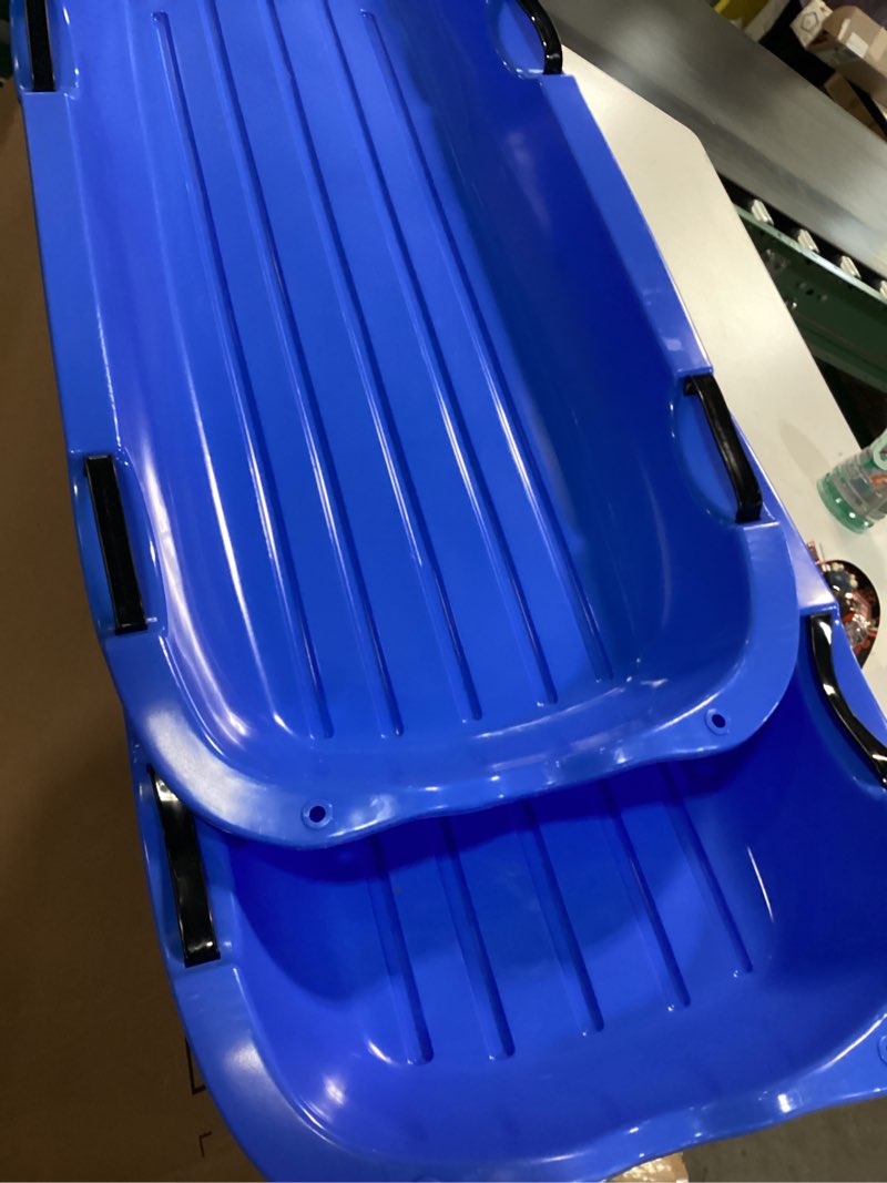 Condition photo showing New/Like New for Toboggan Snow Sled for Adults, 48in Plastic Sleds with Pull Rope and 4 Handles, Outdoor Plastic Snow Sled for Kids and Adults Blue/Blue
