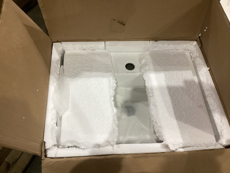 Condition photo showing As Is for Claire 20 Rectangle Ceramic Vessel Sink, Matte White