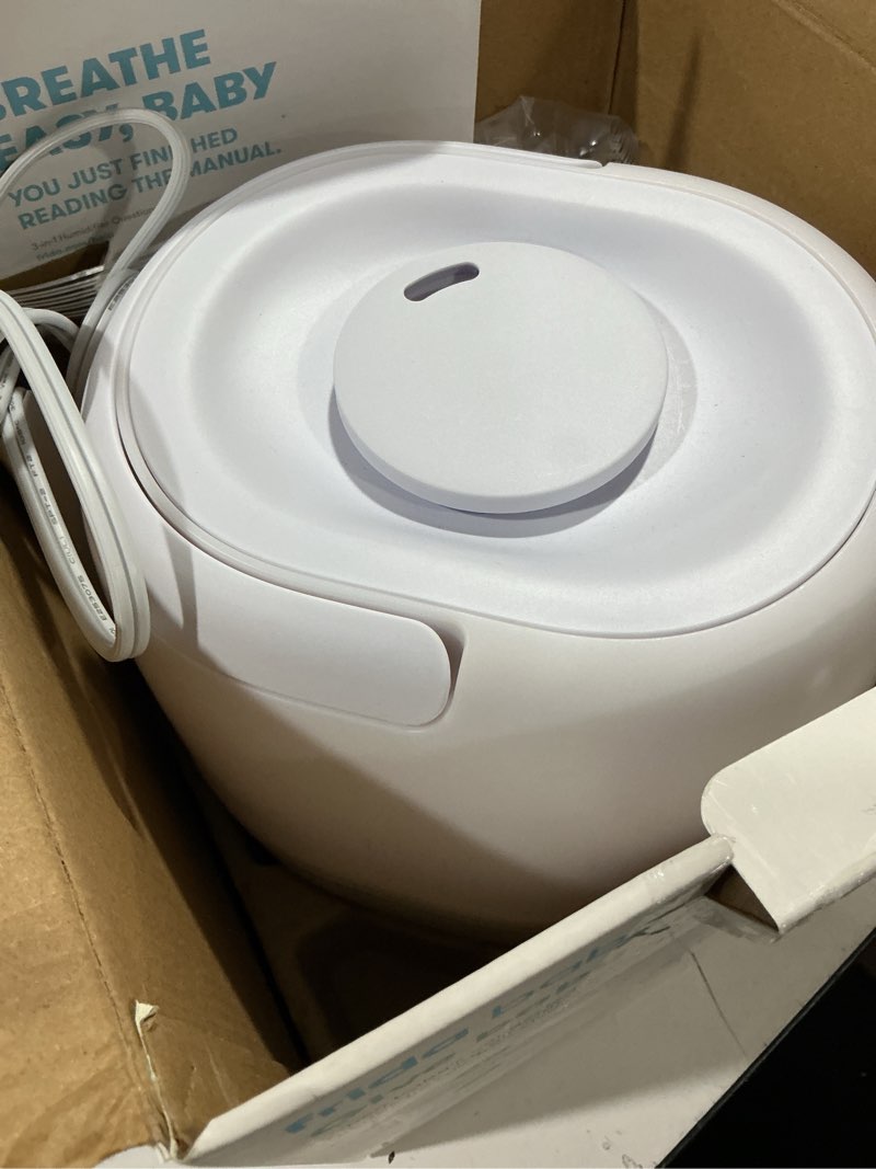 Condition photo showing Good Condition for frida baby 3-in-1 cool mist humidifier for large rooms, top fill humidifier for bedroom, allergy relief, 60 hour runtime + nightlight, auto shut-off, quiet, carry handle, essential oil diffuser