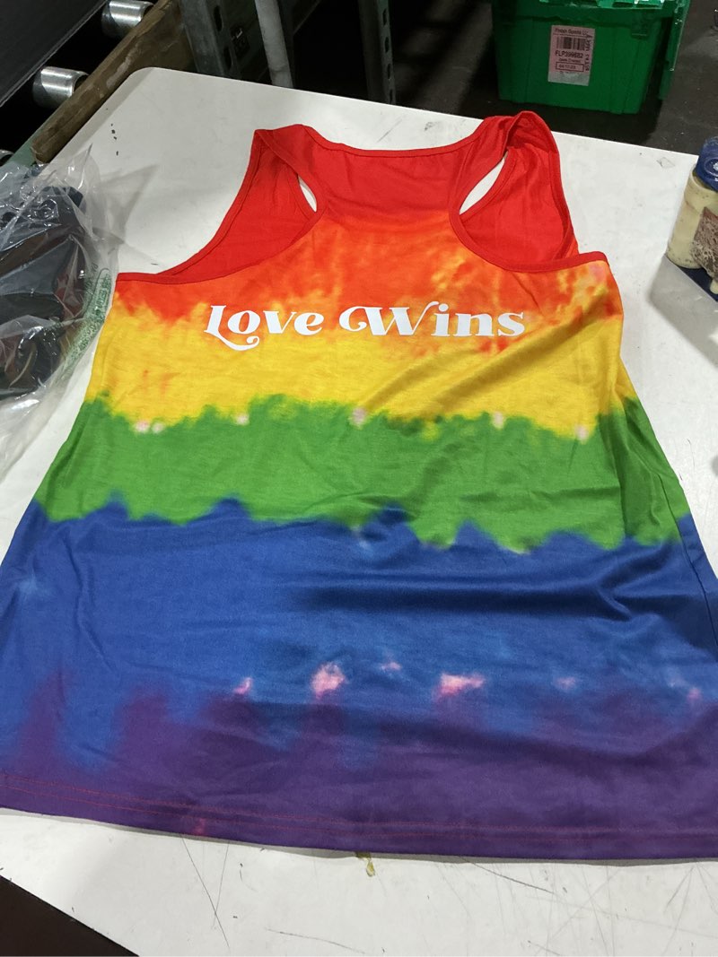 Condition photo showing Good Condition for ithalt pride tank top for women lgbt rainbow flag shirt love heart graphic tee lesbian gay pride sleeveless vest tiedye2 large