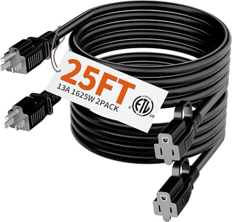 huanchain indoor outdoor black extension cord 50 ft waterproof, 16/3 gauge flexible cold-resistant appliance extension cord outside, 13a 1625w 16awg sjtw, 3 prong heavy duty electric cord, etl similar 