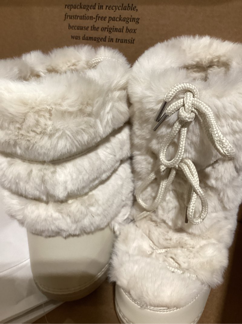 Condition photo showing Good Condition for Furry Faux Fur Boots for Women - Fuzzy Winter Snow Boots - Fluffy Black White Pink Fur Boots - Lace-up Mid-Calf Water-Resistant Platform Boots 8-9 Narrow Beige
