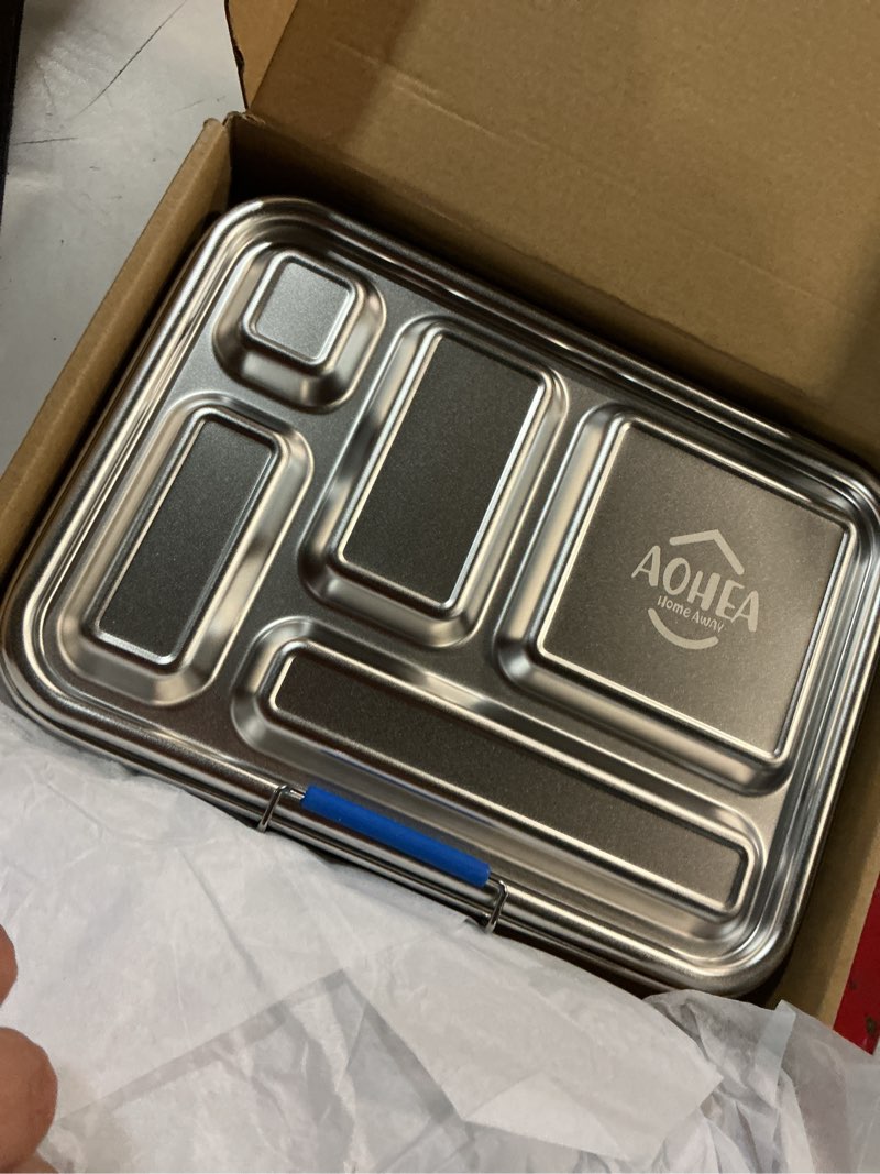 Condition photo showing Good Condition for aohea stainless steel bento box kids, kids metal bento lunch box bpa free lunch box containers 304 stainless steel bento box for school and office(bule) blue-05