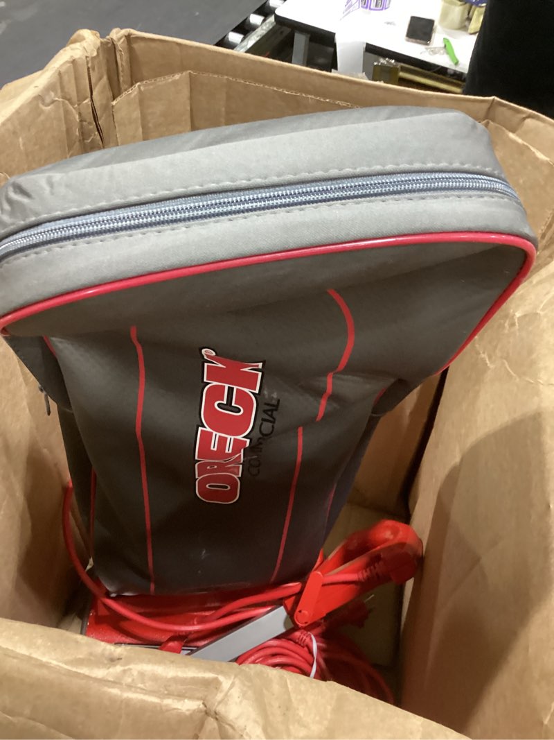 Condition photo showing As Is for oreck hepa upright vacuum cleaner, lightweight bagged upright vac, hepa media filtration, traps debris and locks in dirt, two speed control, corded vacuum cleaners for home use upright bagged