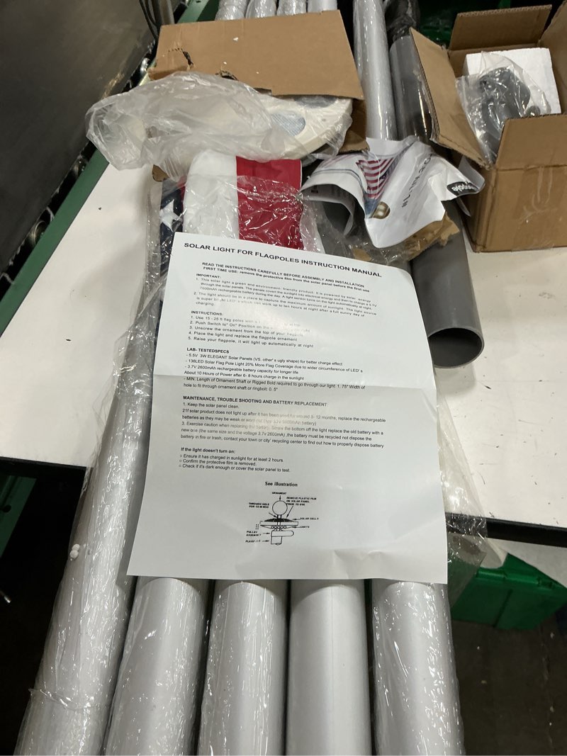 Condition photo showing Good Condition for moepisy 20 ft. flagpole kit with solar light, heavy duty sectional aluminum flagpole kit with 136 led flag light solar powered