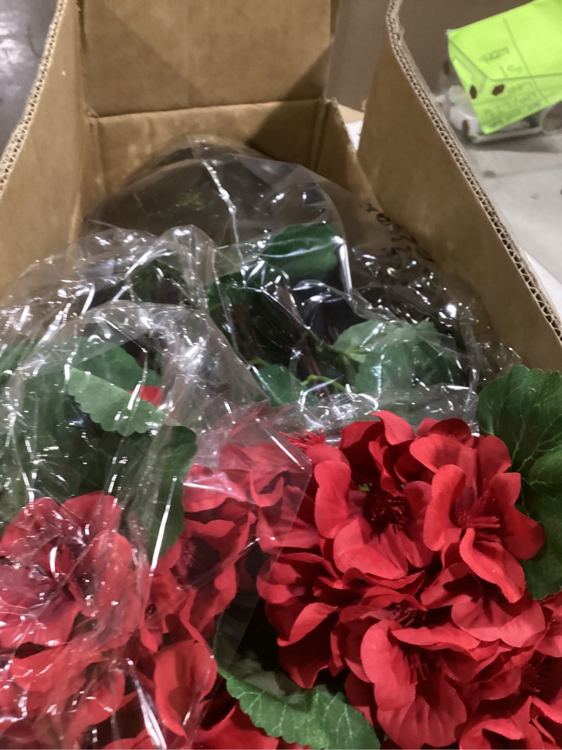 Condition photo showing Good Condition for juxdp 18" artificial geraniums topiary - 2 set for front porch decor,faux silk flowers bushes uv resistant potted plants for outdoor indoor door offices garden farmhouse home decor (red)