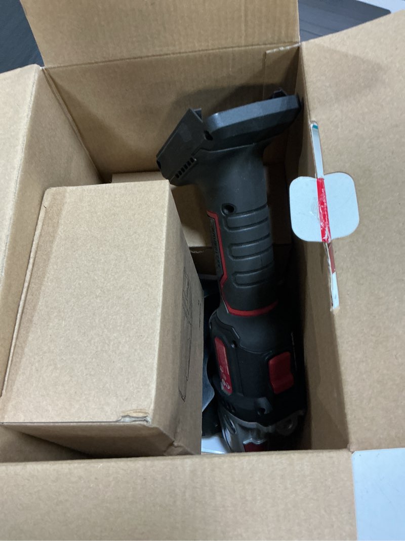 Condition photo showing As Is for hyper tough 20v brushless 4-1/2-in cordless angle grinder battery & charger