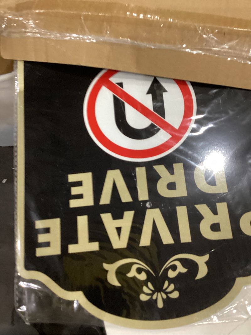Condition photo showing Good Condition for large private drive no turn around sign, 14”x10” private road reflective warning signs with 36”strong steel stake rust free heavy duty aluminum easy installation for outdoor use no turn around-black