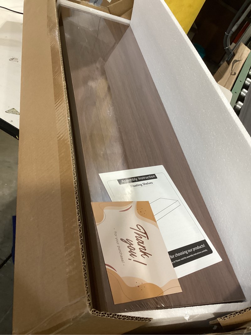 Condition photo showing Good Condition for dreamland 36 inches floating shelves for wall, 9.3" deep long floating shelves set of 2, large display & storage shelf, wall shelf for bathroom bedroom living room kitchen office, walnut walnut 36 inch,set of 2