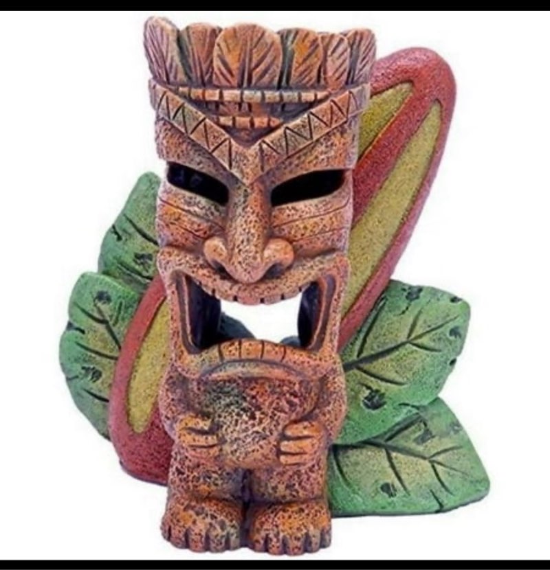 Penn Plax PP06355 6 in. Tall Tiki with Surfboard Aquarium Ornament