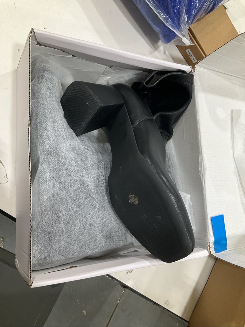 Condition photo showing Good Condition for dream pairs women's mid calf gogo boots low block heel square toe ankle boot with zipper for party cosplay dance 9 black
