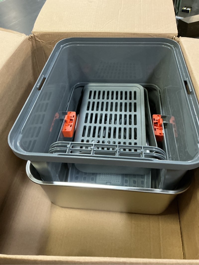 Condition photo showing Good Condition for Cat Litter Box - Stainless Steel Litter Box with Lid for Kitty, Metal Base Enclosed Cat Box with Litter Scoop, Elevated Step Box, Activated-Carbon Pack, 17.1" x 13.2" x 15", Grey