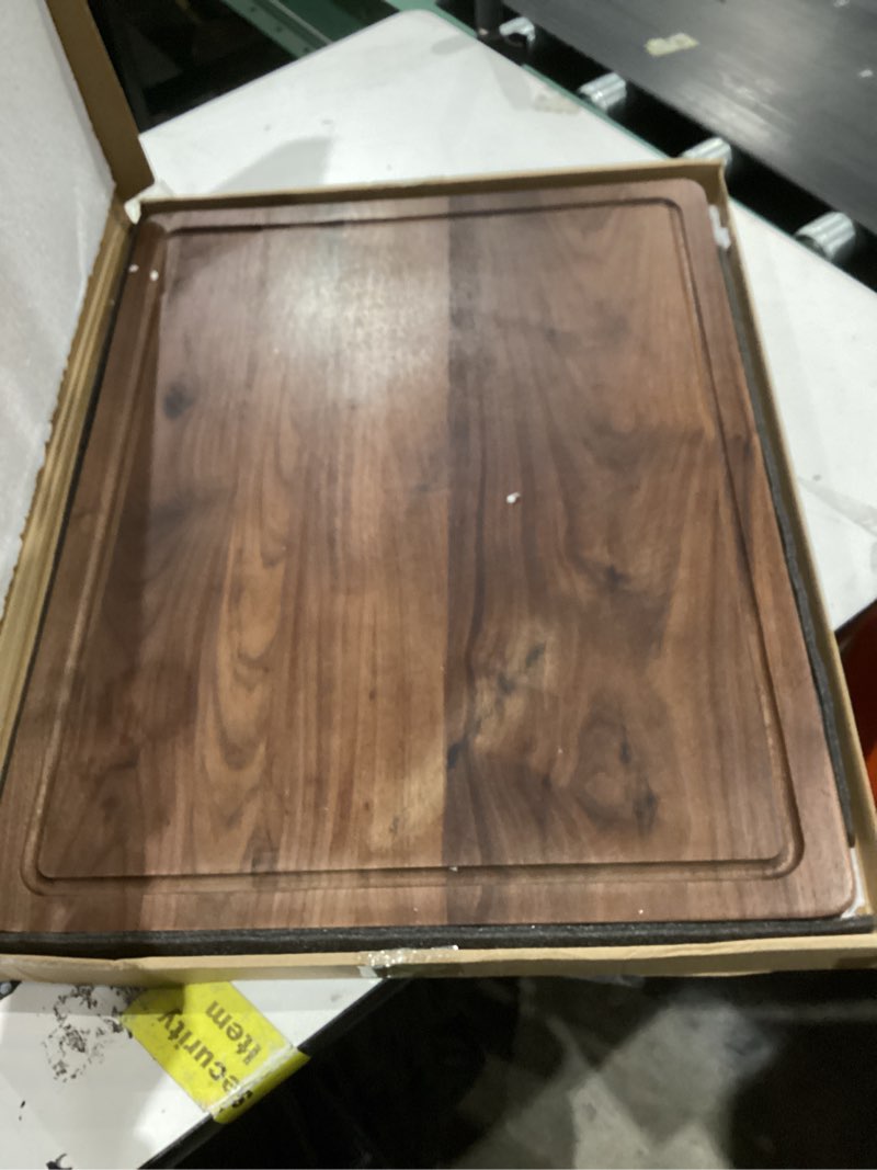 Condition photo showing Good Condition for heimlove walnut wood cutting board for kitchen, 24"x18" reversible wooden chopping board with deep juice grooves and handles, natural walnut wood cutting board for chopping, cheese, vegetables walnut wood 24"l x 18"w
