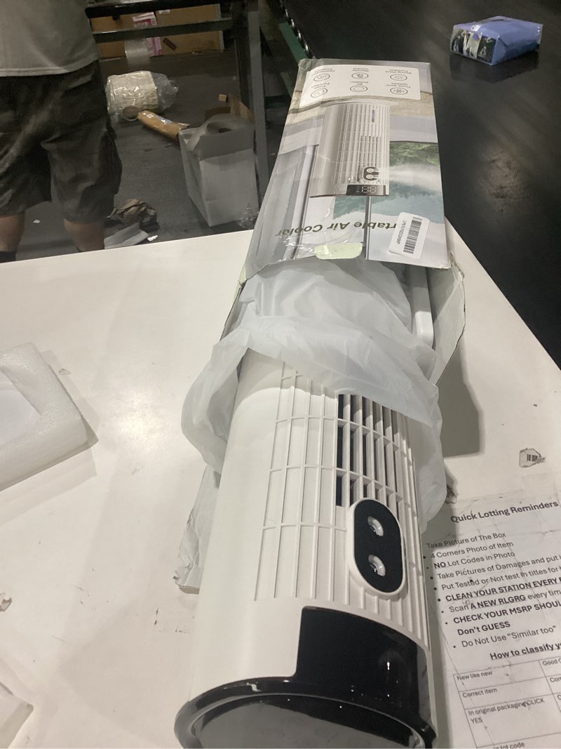 Condition photo showing Good Condition for portable air conditioners, 4 in 1 evaporative air cooler, 1000ml tower fan with remote, 3 wind speeds&turbo mode, 2 mist,10h timer, 90° oscillation portable ac for home, office (off white) off-white